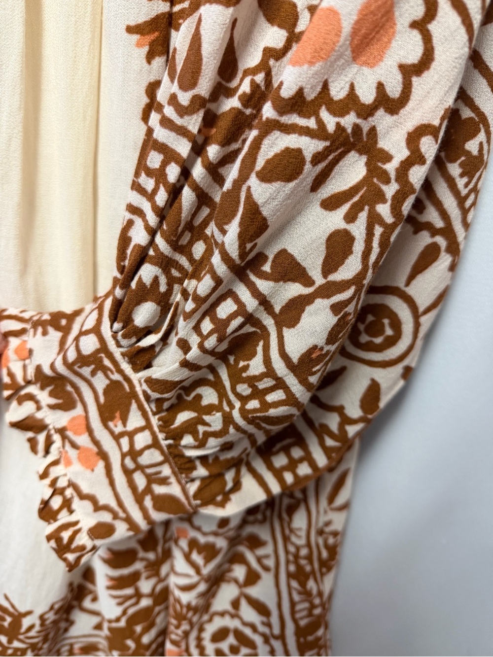 Free People King Csilla Cream & Brown Floral Boho Tunic Dress Size L - Picture 3 of 4